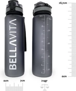 BELLAVITA Drinkfles - Zwart - Waterfles - Drinkfles Volwassenen - Drinkfles Kinderen - Drinkfles 1 Liter - Fles - 1 Liter - 1000ml - Tritan - Fruitfilter- BPA-vrij - 100% Lekvrij -Waterfles Voor Buiten 1005x1200