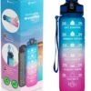 Supplife Motivatie Waterfles - 1 Liter Drinkfles - Waterfles Met Tijdmarkering - Met Rietje - Volwassenen - Kinderen - Blauw Roze - Inclusief Schoonmaakborstel
