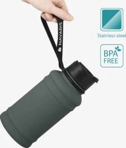 Navaris Fitness Drinkfles 1,3 Liter - Lichte Waterfles Van Roestvrij Staal Grijs - Grote Grijze Waterfles RVS Voor Sport, Fitness, Yoga En Kamperen -Waterfles Voor Buiten 1022x1200