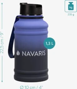 Navaris Fitness Drinkfles 1,3 Liter - Lichte Waterfles Van Roestvrij Staal Blauw - Grote Blauwe Waterfles RVS Voor Sport, Fitness, Yoga En Kamperen -Waterfles Voor Buiten 1033x1200 1