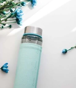 Duurzame Waterfles - Glas - Glazen Drinkfles - 550ml - Inclusief Sleeve - Mint Groen -Waterfles Voor Buiten 1037x1200 3