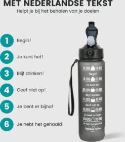 Lacardia Nederlandse Motivatie Waterfles Grijs 'Nederlandse Tekst' - Drinkfles Met Rietje - Waterfles 1 Liter - Waterfles Met Tijdmarkering -Waterfles Voor Buiten 1060x1200 1