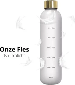 Designed On 45th Drinkfles| Drinkfles 1 Liter | Waterfles Met Tijdmarkering | Mat Wit | Herbruikbaar | Gouden Dop -Waterfles Voor Buiten 1063x1200