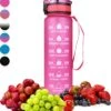 Nimma® Motivatie Waterfles - 1 Liter Drinkfles - Met Tijdmarkeringen En Fruitfilter - Roze -Waterfles Voor Buiten 1103x1200