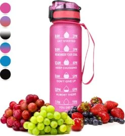 Nimma® Motivatie Waterfles - 1 Liter Drinkfles - Met Tijdmarkeringen En Fruitfilter - Roze