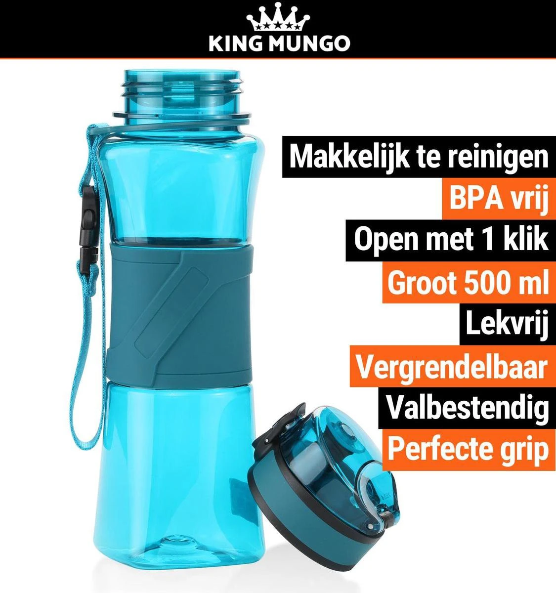 Drinkfles Herbruikbare Waterfles | 500 Ml Lichtblauw | Vaatwasserbestendig Drinkbus Bidon | King Mungo KMDF006 4 Drinkfles Herbruikbare Waterfles | 500 Ml Lichtblauw | Vaatwasserbestendig Drinkbus Bidon | King Mungo KMDF006 - Afbeelding 2