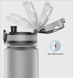 Swilix ® Drinkfles - 1 Liter - Drinkfles Met Tijdmarkering - Grijs -Waterfles Voor Buiten 1131x1200