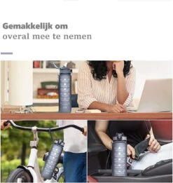Merkloos Motivatie Waterfles Met Tijdmarkering | Sport Waterfles | Drinkfles Met Rietje | Tritan Waterfles | Lekvrije Sportfles | 1 Liter Waterfles | Motivatie Waterflessen | Motiverende Drinkfles | Drinkflessen | BPA Vrij | Cadeau | Zwart -Waterfles Voor Buiten 1134x1200 2
