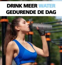 Swilix ® Drinkfles - 1 Liter - Drinkfles Met Tijdmarkering - Grijs -Waterfles Voor Buiten 1135x1200