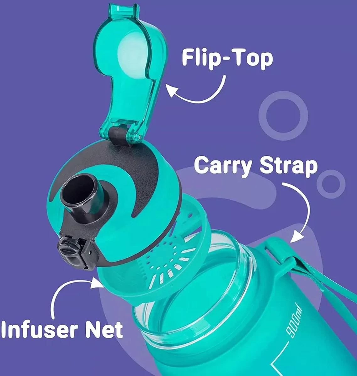 Splash® - Luxe Drinkfles - Motivatie Waterfles - Water Bottle - Waterfles 1 Liter - Bidon- Motivatie Drinkfles - Tijdmarkering - Fruitfilter- Paars/Blauw - Inc. KOOK E-BOOK! 6 Splash® - Luxe Drinkfles - Motivatie Waterfles - Water Bottle - Waterfles 1 Liter - Bidon- Motivatie Drinkfles - Tijdmarkering - Fruitfilter- Paars/Blauw - Inc. KOOK E-BOOK! - Afbeelding 4