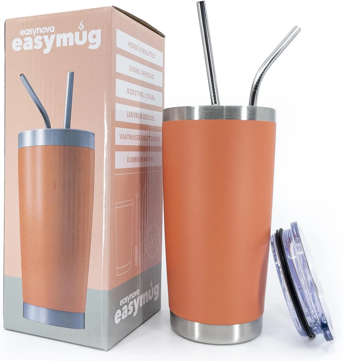 Easymug® Dubbelwandige Thermosbeker – Thermosfles Travel Mug – RVS Rietjes – Thermos - Travelmug 3 Easymug® Dubbelwandige Thermosbeker – Thermosfles Travel Mug – RVS Rietjes – Thermos - Travelmug - Afbeelding 2