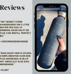 Merkloos 2Refill Luxe Drinkfles Met Tijdmarkeringen - Motiverende Waterfles - Volwassenen - Wit/Goud - 1 Liter/1000 ML - BPA Vrij - Motivatiefles - Motivatie - Sportfles - Fitness - Cadeau -Waterfles Voor Buiten 1158x1200