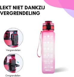 LaCardia Motivatie Waterfles Roze Paars - 1 Liter Drinkfles - Waterfles Met Tijdmarkering - Roze + Paars -Waterfles Voor Buiten 1161x1200 1