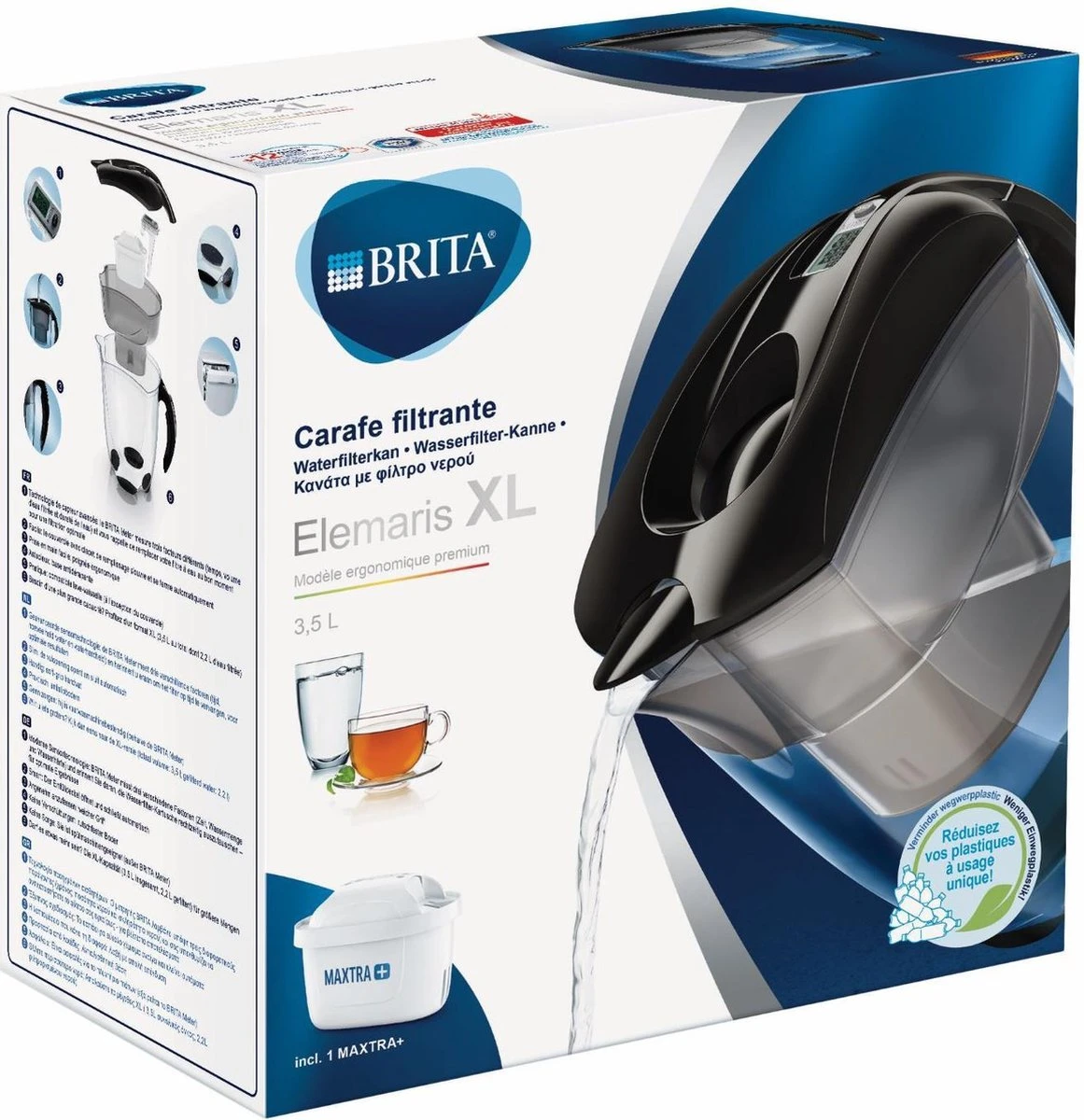 BRITA - Waterfilterkan Elemaris - Zwart - 3,5L - Inclusief 1 Maxtra+ Waterfilterpatroon 4 BRITA - Waterfilterkan Elemaris - Zwart - 3,5L - Inclusief 1 Maxtra+ Waterfilterpatroon - Afbeelding 2