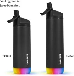 Hidrate Spark Straw Slimme Waterfles - Staal - 620ml - LED Verlichting - Zwart -Waterfles Voor Buiten 1165x1200