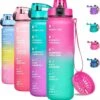 Splash®- Luxe Drinkfles - Motivatie Waterfles - Water Bottle - Waterfles 1 Liter - Bidon- Motivatie Drinkfles - Tijdmarkering - Fruitfilter- Roze/Blauw - Inc. KOOK E-BOOK!