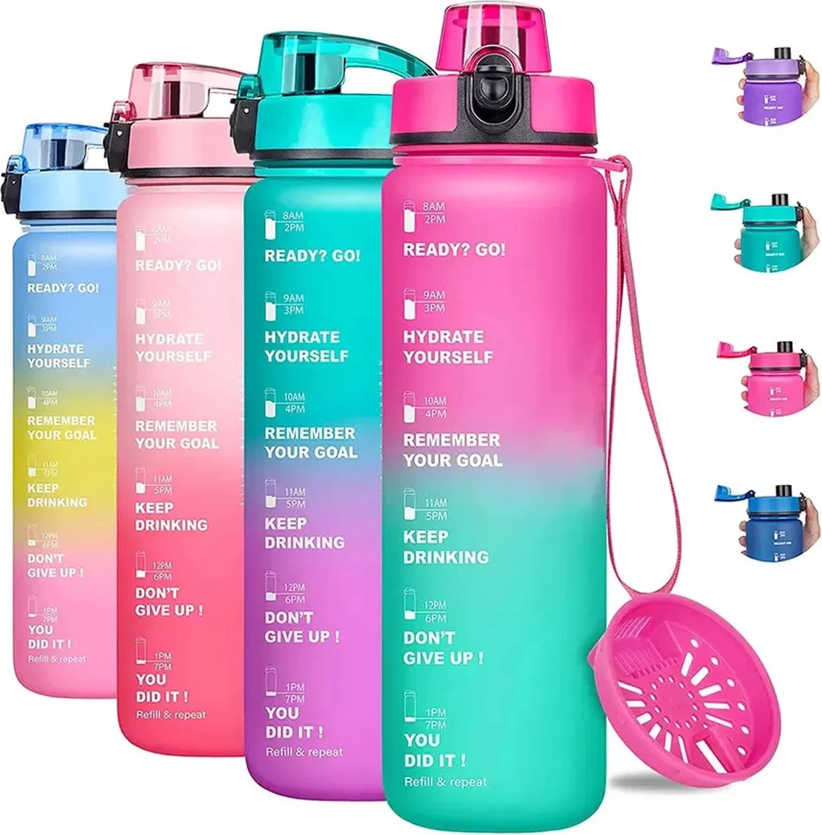 Splash®- Luxe Drinkfles - Motivatie Waterfles - Water Bottle - Waterfles 1 Liter - Bidon- Motivatie Drinkfles - Tijdmarkering - Fruitfilter- Roze/Blauw - Inc. KOOK E-BOOK! 3 Splash®- Luxe Drinkfles - Motivatie Waterfles - Water Bottle - Waterfles 1 Liter - Bidon- Motivatie Drinkfles - Tijdmarkering - Fruitfilter- Roze/Blauw - Inc. KOOK E-BOOK!