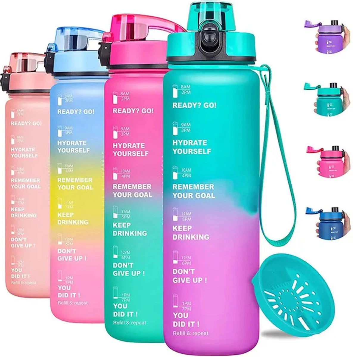 Splash® - Luxe Drinkfles - Motivatie Waterfles - Water Bottle - Waterfles 1 Liter - Bidon- Motivatie Drinkfles - Tijdmarkering - Fruitfilter- Paars/Blauw - Inc. KOOK E-BOOK! 3 Splash® - Luxe Drinkfles - Motivatie Waterfles - Water Bottle - Waterfles 1 Liter - Bidon- Motivatie Drinkfles - Tijdmarkering - Fruitfilter- Paars/Blauw - Inc. KOOK E-BOOK!