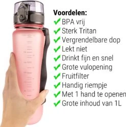 Drinkfles - 1 Liter - Sport Bidon Drinkbus 1000ml - Lichtroze - King Mungo KMDF044 -Waterfles Voor Buiten 1189x1200