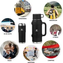 MacGyver RVS Thermoskan 1.5 Ltr – RVS Thermosbeker 0,55 Ltr - Langdurig Warm/koud - Zwart -Waterfles Voor Buiten 1189x1200 4