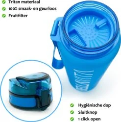 BELLAVITA Drinkfles - Blauw - Waterfles - Drinkfles Volwassenen - Drinkfles Kinderen - Drinkfles 1 Liter - Fles - 1 Liter - 1000ml - Tritan - Fruitfilter- BPA-vrij - 100% Lekvrij -Waterfles Voor Buiten 1191x1200 1