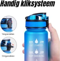 Merkloos Motivatie Waterfles - 1 Liter Fles - Waterfles Met Tijdmarkeringen - Inclusief Accessoires -Waterfles Voor Buiten 1192x1200