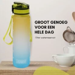 LaCardia Motivatie Waterfles Geel Blauw - 1 Liter Drinkfles - Waterfles Met Tijdmarkering - Geel + Blauw -Waterfles Voor Buiten 1193x1200 1