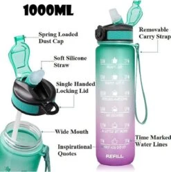 Motivatie Waterfles - 1 Liter Drinkfles - Waterfles Met Rietje - Waterfles Met Tijdmarkering - BPA Vrij - Volwassenen - Fitness - Hardlopen -Waterfles Voor Buiten 1194x1200