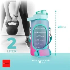 By Bresi - Waterfles 2 Liter MET Sleeve Groen/Paars - Gratis Armband - Waterfles Met Rietje -Drinkfles Met Rietje - Grote Waterfles - Bottle 2 Liter - Sportbidon - Sportfles Fitness - Waterkan - Gallon - Schenkfles - Waterflessen - Drinkbus -Waterfles Voor Buiten 1194x1200 5
