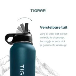 Tigrar - Waterfles - Drinkfles - Thermosfles 1 Liter Dubbelwandig - RVS - (Staal) Blauw - Incl. Extra Dop 3 Rietjes En Reiniger -Waterfles Voor Buiten 1198x1200 11