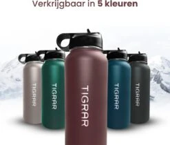 Tigrar - Waterfles Met Rietje - Drinkfles 1 Liter - Thermosfles - RVS - Rood - Incl. Extra Dop, 3 Rietjes En Reiniger -Waterfles Voor Buiten 1200x1021 1