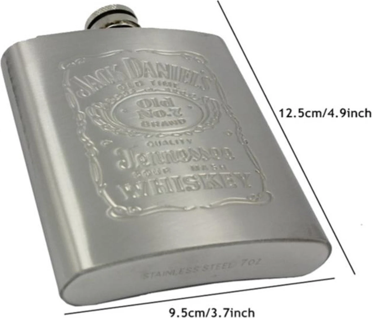 Merkloos Maxium Jack Daniels Heupfles - Zilver - RVS - Drankfles - Flacon - Zakfles - Zakflacon - Drankflacon - Heupfles - Veldfles - Incl. Trechter En Bekertjes 5 Merkloos Maxium Jack Daniels Heupfles - Zilver - RVS - Drankfles - Flacon - Zakfles - Zakflacon - Drankflacon - Heupfles - Veldfles - Incl. Trechter En Bekertjes - Afbeelding 3