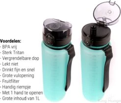 Drinkfles - 1 Liter - Sport Bidon Drinkbus 1000ml - Lichtblauw - King Mungo KMDF043 -Waterfles Voor Buiten 1200x1026 1