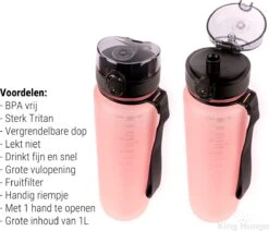 Drinkfles - 1 Liter - Sport Bidon Drinkbus 1000ml - Lichtroze - King Mungo KMDF044 -Waterfles Voor Buiten 1200x1031