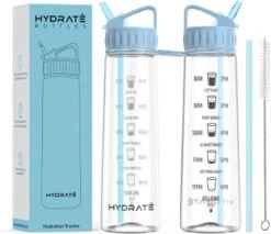 HYDRATE 900ml Drinkfles Met Tijdmarkeringen - Sport Waterfles Met Rietje, BPA-vrije Drinkfles Rietje Van Tritan Ideaal Voor Sportschool, Kantoor, Wandelen, Fitness, Sportfles (Hemelsblauw) -Waterfles Voor Buiten 1200x1036