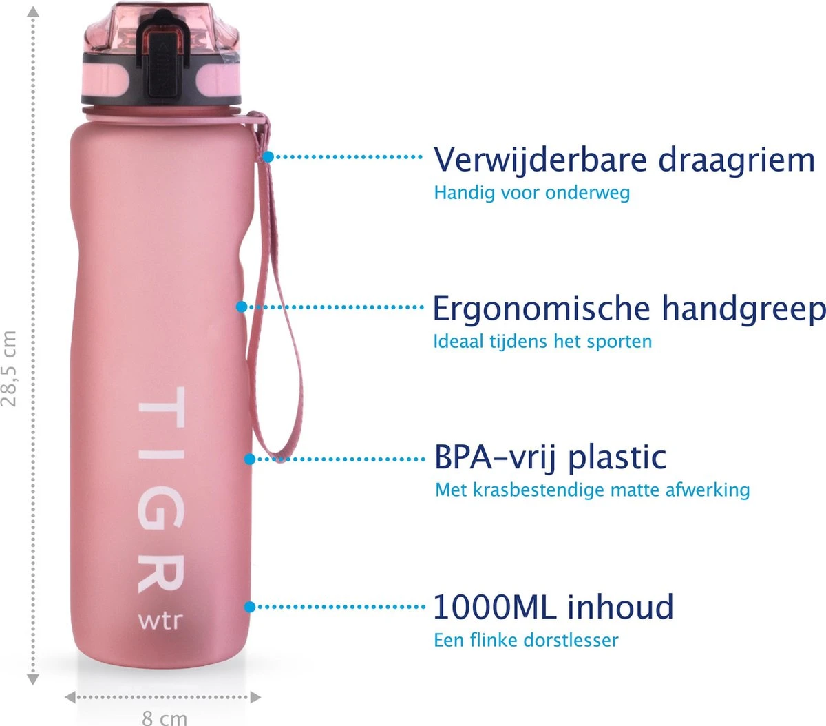 TIGR The Athlete - Drinkfles - Waterfles Met Fruit Filter - 1000ml - Rosé Goud - Met Mengbal Voor Shakes 4 TIGR The Athlete - Drinkfles - Waterfles Met Fruit Filter - 1000ml - Rosé Goud - Met Mengbal Voor Shakes - Afbeelding 2
