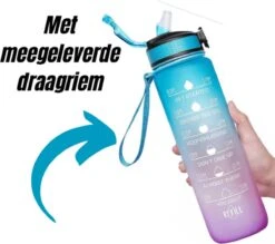 Merkloos Motivatie Waterfles - 1 Liter Fles - Waterfles Met Tijdmarkeringen - Inclusief Accessoires -Waterfles Voor Buiten 1200x1065