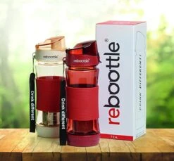 Reboottle - Tea - Drinkfles Met Theefilter - Thee Infuser - Theefles - 450ml - Beige/Rood -Waterfles Voor Buiten 1200x1112