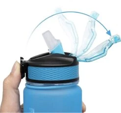 Designed On 45th | Motivatie Waterfles | Drinkfles Met Rietje | Waterfles Met Tijdmarkering | Waterfles 1 Liter | Blauw En Roze | BPA Vrij -Waterfles Voor Buiten 1200x1118