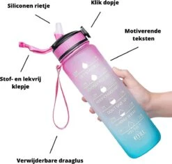 Merkloos Motivatie Drinkfles - Waterfles Met Tijdmarkering - Met Siliconen Rietje - Lichroze - 1 Liter - Tijdmarkeringen - BPA Vrij - Handige Drinktuit - Bidon - Water Drinken - Volwassenen En Kinderen - Cadeau - Valentijnsdag - Sportfles - Fitness -Waterfles Voor Buiten 1200x1147 1