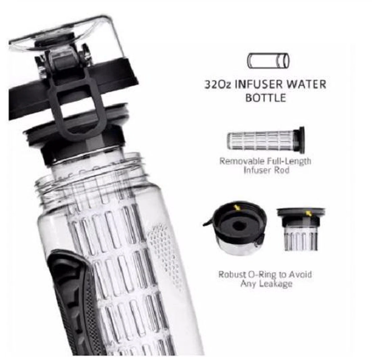 Merkloos Waterfles - Drinkfles - Waterfles Met Fruit Infuser – Zwart - 900ML 9 Merkloos Waterfles - Drinkfles - Waterfles Met Fruit Infuser – Zwart - 900ML - Afbeelding 7