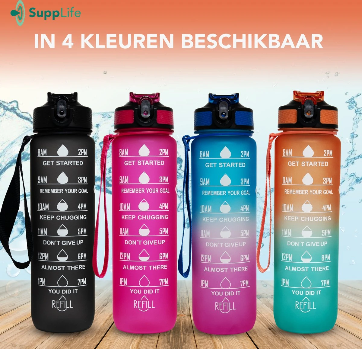 Supplife Motivatie Waterfles - 1 Liter Drinkfles - Waterfles Met Tijdmarkering - Met Rietje - Volwassenen - Kinderen - Blauw Roze - Inclusief Schoonmaakborstel 12 Supplife Motivatie Waterfles - 1 Liter Drinkfles - Waterfles Met Tijdmarkering - Met Rietje - Volwassenen - Kinderen - Blauw Roze - Inclusief Schoonmaakborstel - Afbeelding 10