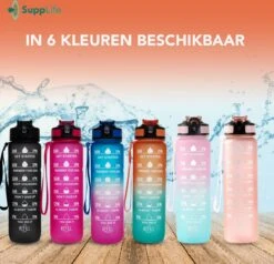 Supplife Motivatie Waterfles - 1 Liter Drinkfles - Waterfles Met Tijdmarkering - Met Rietje - Volwassenen - Kinderen - Pink Aqua - Inclusief Schoonmaakborstel -Waterfles Voor Buiten 1200x1157 5