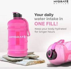 HYDRATE 2,2 Liter Waterfles - Nu Met Easy Drink Cap - Duurzaam En Extra Sterk - BPA Vrij - Ideaal Voor: Sportschool, Dieet, Bodybuilding, Buitensporten, Wandelen En Kantoor, Transparant Roze -Waterfles Voor Buiten 1200x1164 6