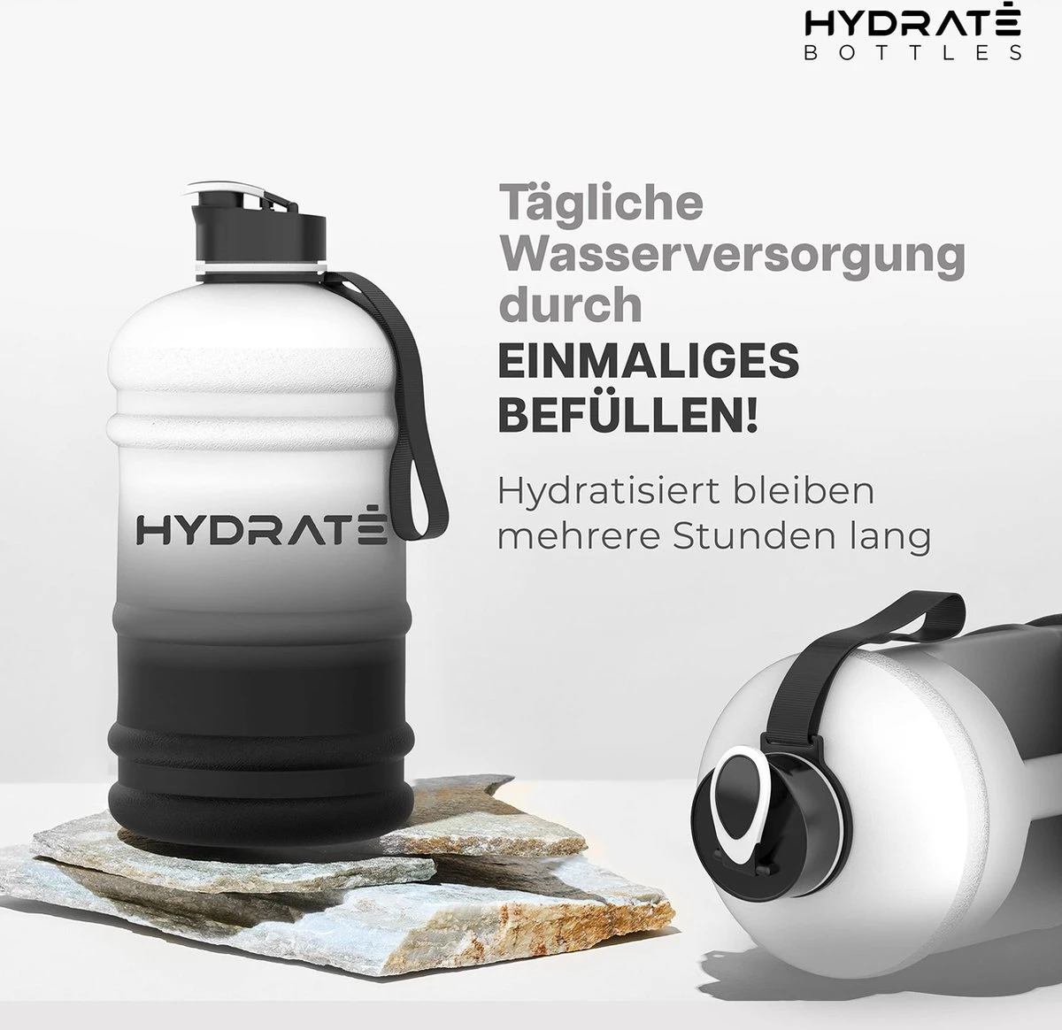 HYDRATE 2,2 Liter Sportwaterfles - Duurzaam En Extra Sterk - BPA Vrij - Ideaal Voor: Sportschool, Dieet, Bodybuilding, Buitensport, Wandelen En Kantoor - Grote Waterfles (mono). 7 HYDRATE 2,2 Liter Sportwaterfles - Duurzaam En Extra Sterk - BPA Vrij - Ideaal Voor: Sportschool, Dieet, Bodybuilding, Buitensport, Wandelen En Kantoor - Grote Waterfles (mono). - Afbeelding 5