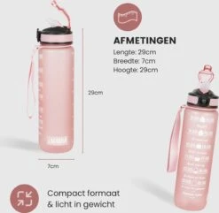 Lacardia Nederlandse Motivatie Waterfles Rosé Goud 'Nederlandse Tekst' - Drinkfles Met Rietje - Waterfles 1 Liter - Waterfles Met Tijdmarkering -Waterfles Voor Buiten 1200x1169 4
