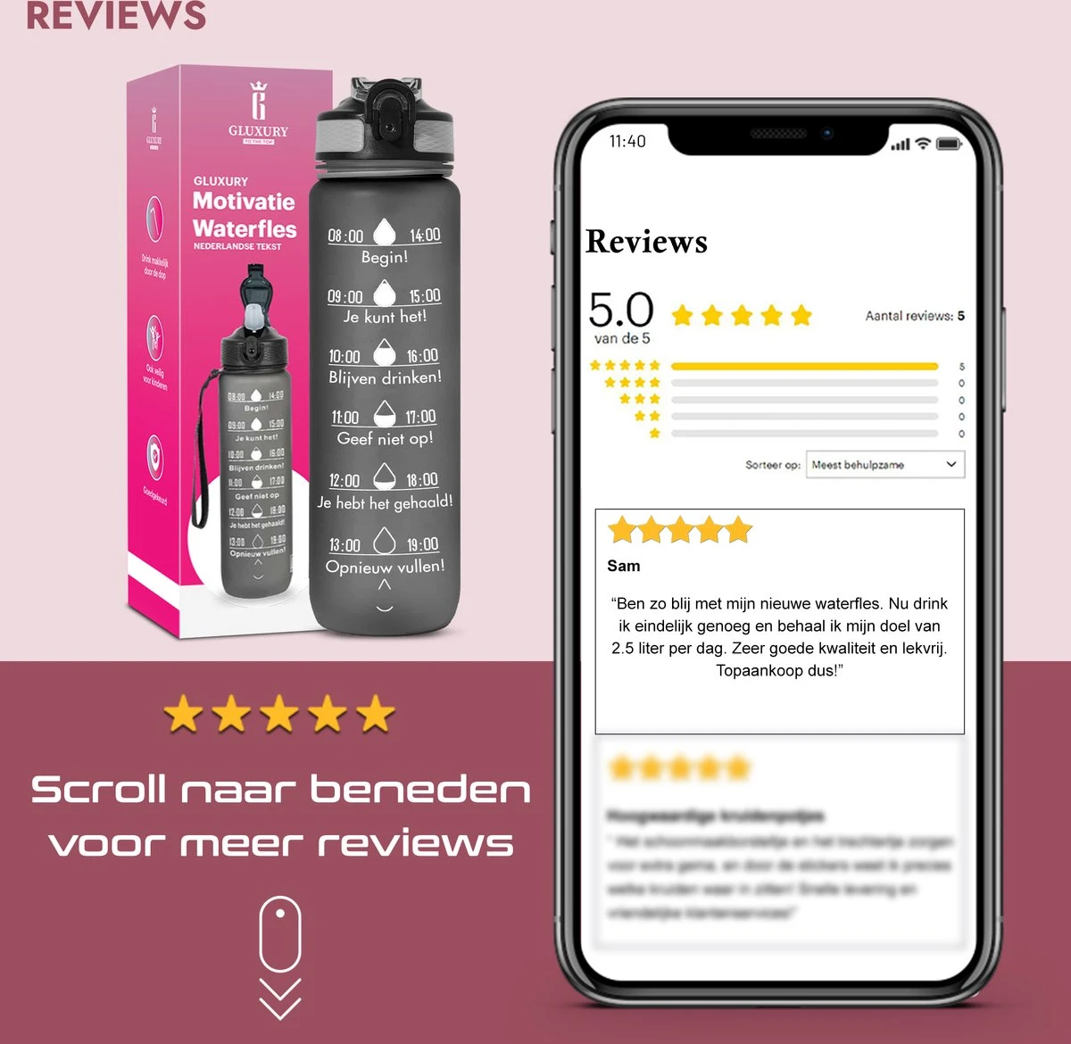 Gluxury Luxe Motivatie Waterfles - Nederlandse Tekst - Drinkfles Met Rietje - 1 Liter Drinkfles - Waterfles Met Tijdmarkering - Inc E-book - Zwart 9 Gluxury Luxe Motivatie Waterfles - Nederlandse Tekst - Drinkfles Met Rietje - 1 Liter Drinkfles - Waterfles Met Tijdmarkering - Inc E-book - Zwart - Afbeelding 7