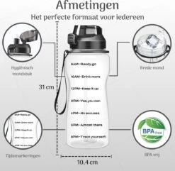Migliore Waterfles - Luxe Drinkfles Met Rietje - 2 Liter - Water Bottle - Motivatie Waterfles Met Tijdmarkeringen - Grote - Gallon -Waterfles Voor Buiten 1200x1170 2