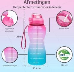 Migliore Waterfles 2 Liter- Luxe Drinkfles Met Rietje - 2 Liter - Water Bottle - Motivatie Waterfles Met Tijdmarkeringen - Grote - Gallon -Waterfles Voor Buiten 1200x1170