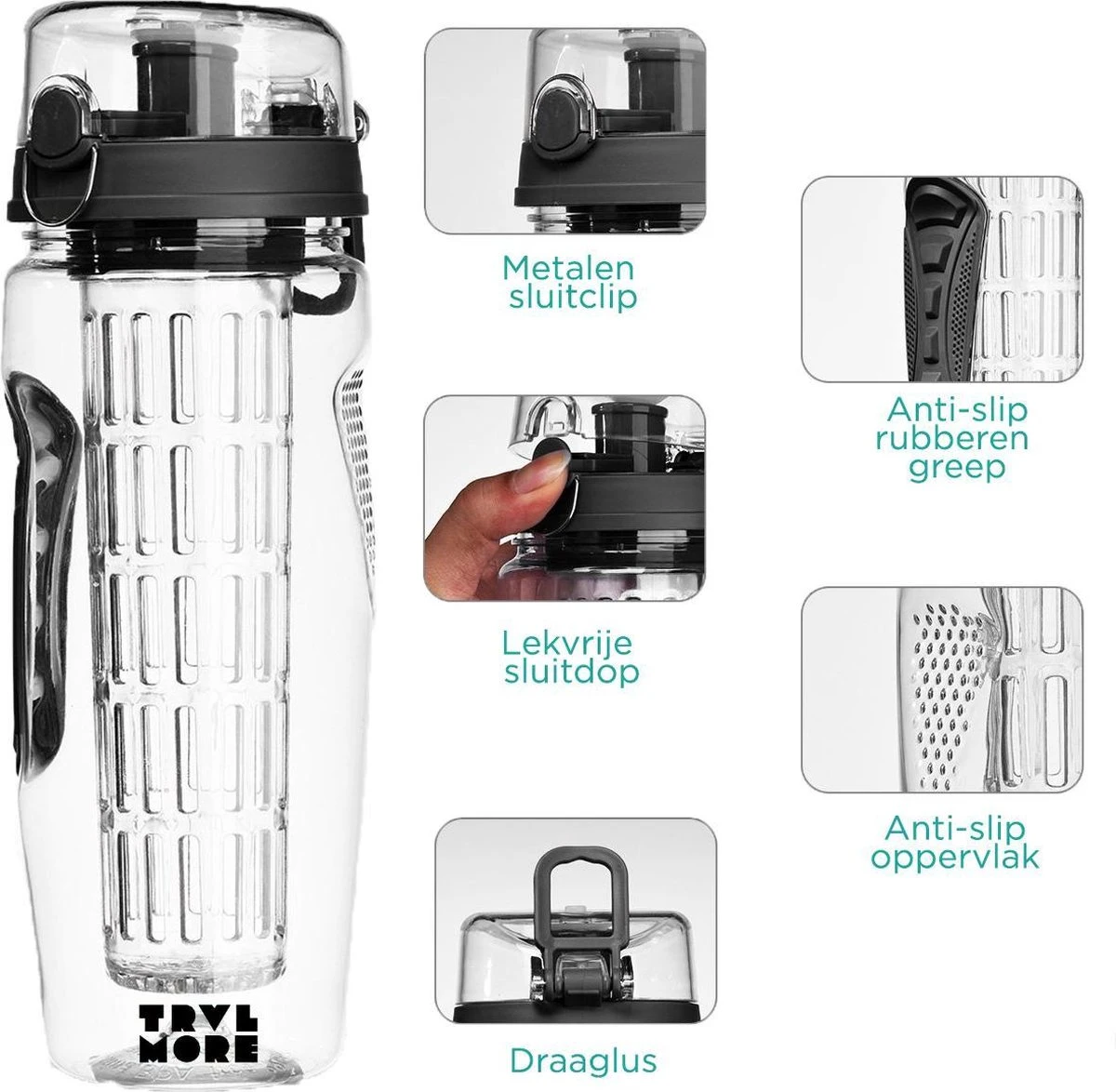 Merkloos Waterfles - Drinkfles - Waterfles Met Fruit Infuser – Zwart - 900ML 7 Merkloos Waterfles - Drinkfles - Waterfles Met Fruit Infuser – Zwart - 900ML - Afbeelding 5